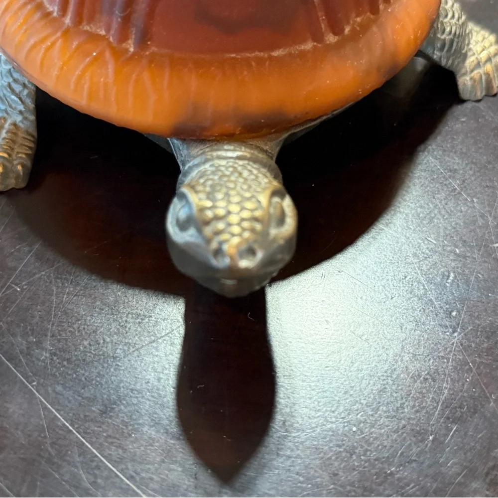 Turtle Shaped Reptile Heat Lamp‎ - Brown glass shell brass finish metal